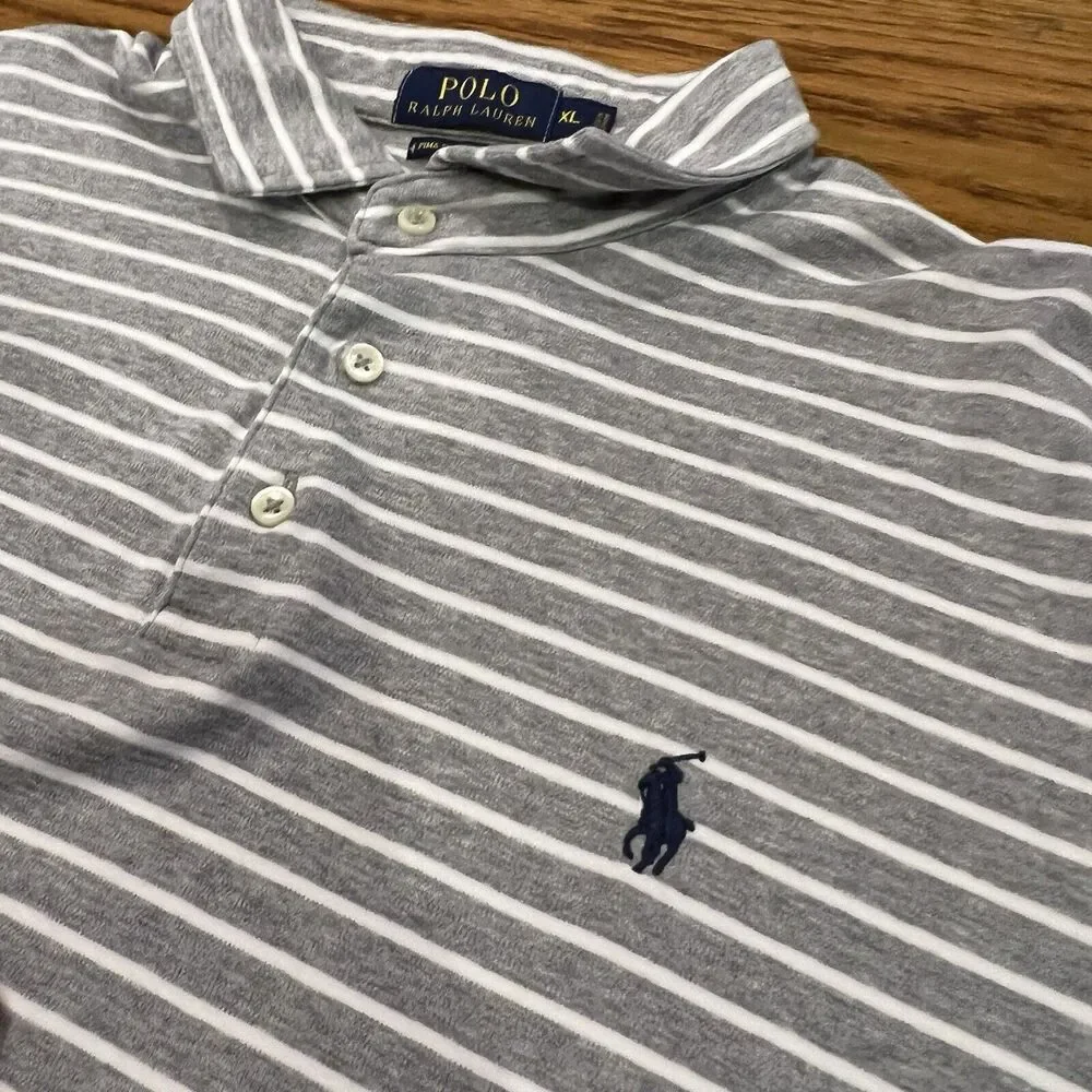 Polo Ralph Lauren Shirt‎ Mens Size XLGray Stripe Classic Fit Polo Pima Cotton